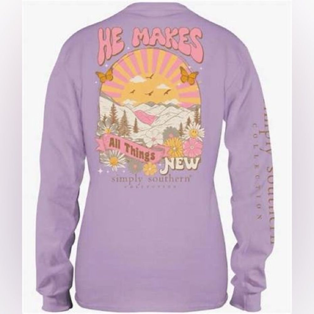 NWT Simply Southern Lavender Long Sleeve Tee He Makes All Things New XL